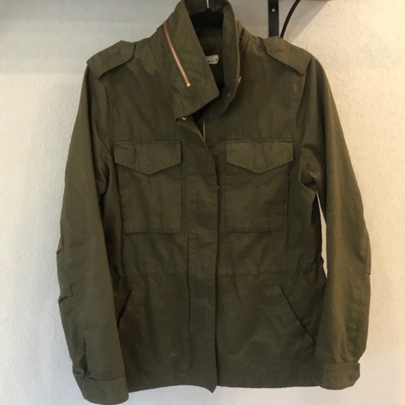H&M green cargo utility jacket rose gold hardware